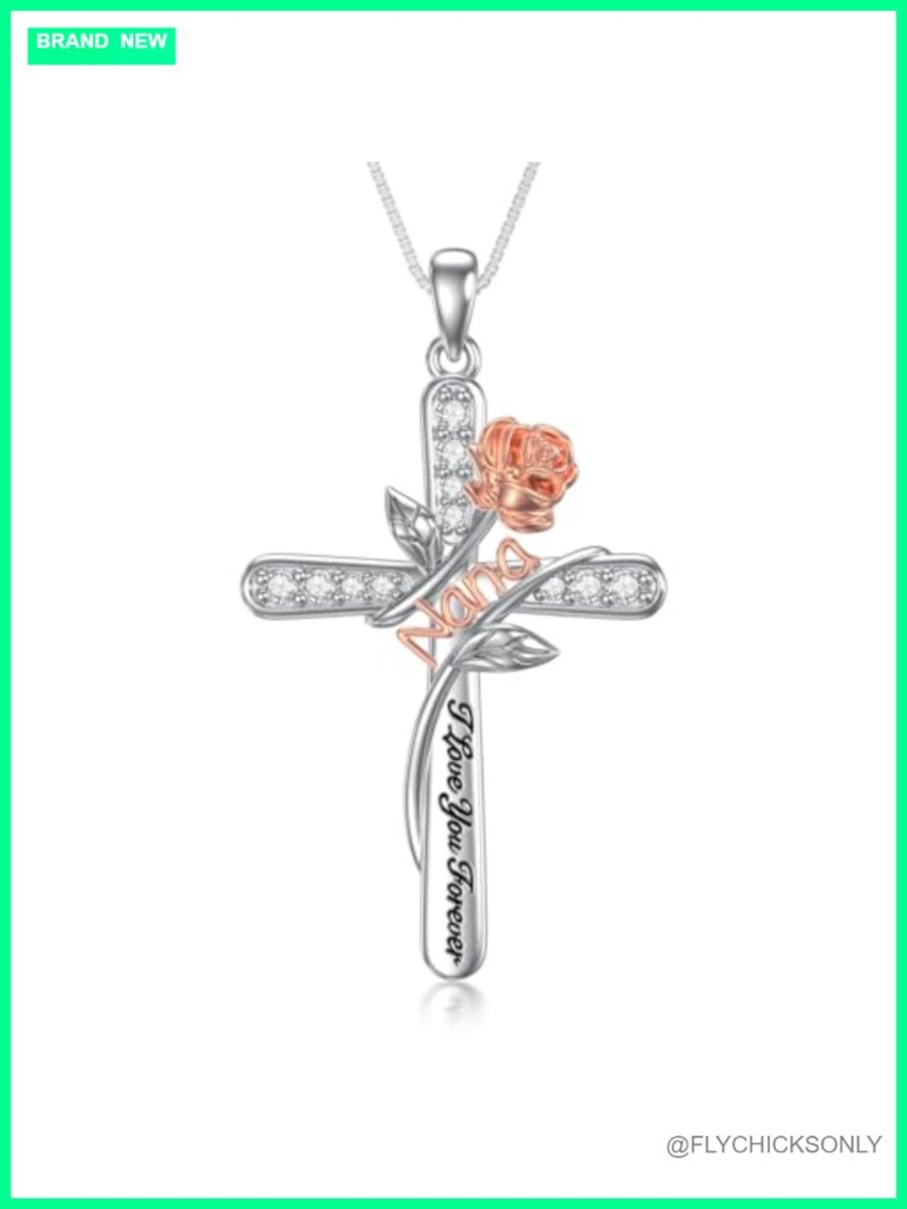 Sterling Silver Cross Pendant Necklace Rose I Love You Forever Nana Gift